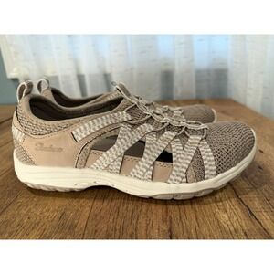 Skechers Women's Relaxed Fit Luxe Foam Slip On Sneakers Taupe Athletic Shoes